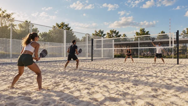 Partida de beach tennis na areia