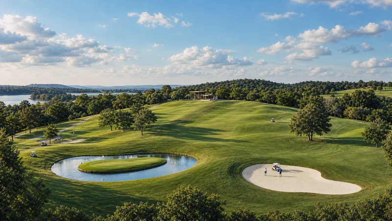 Campo de golfe com lago e bunker