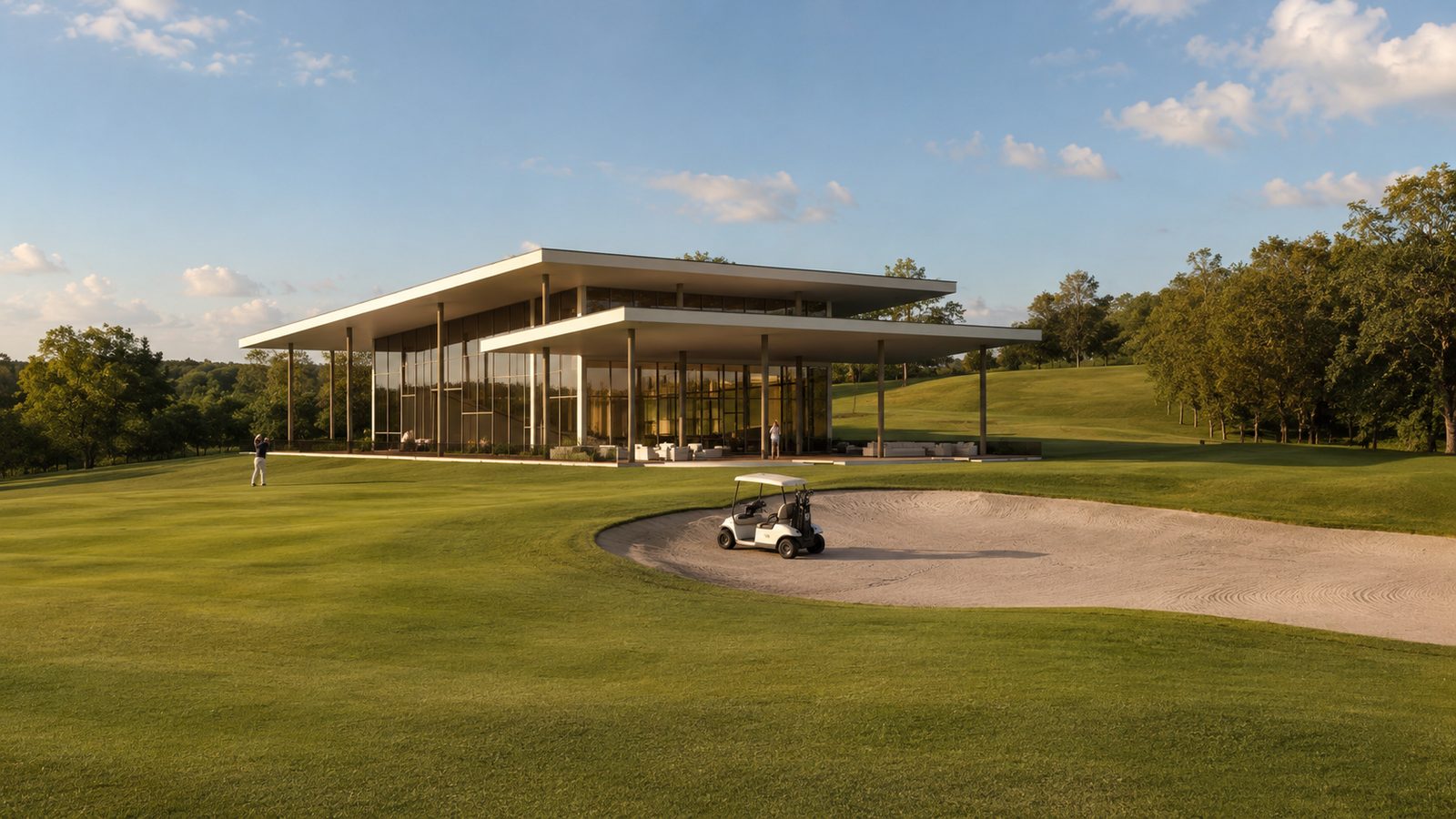 Sede de vidro do clube de golfe da Fazenda do Lago